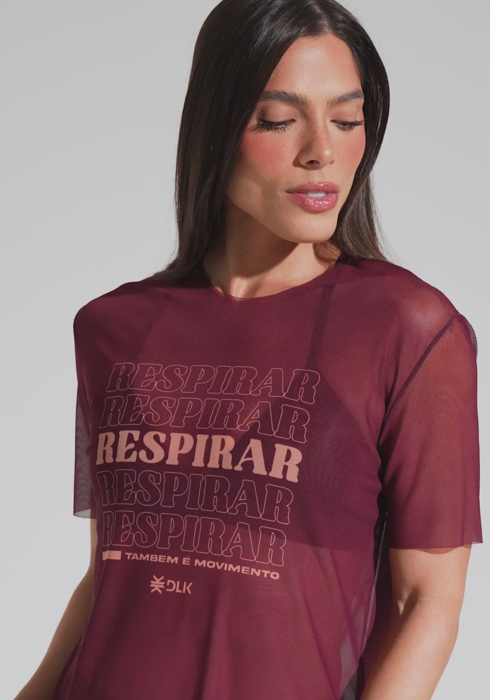 Blusa Fitness Feminina de Tule Estampada Respirar Activity Dlk