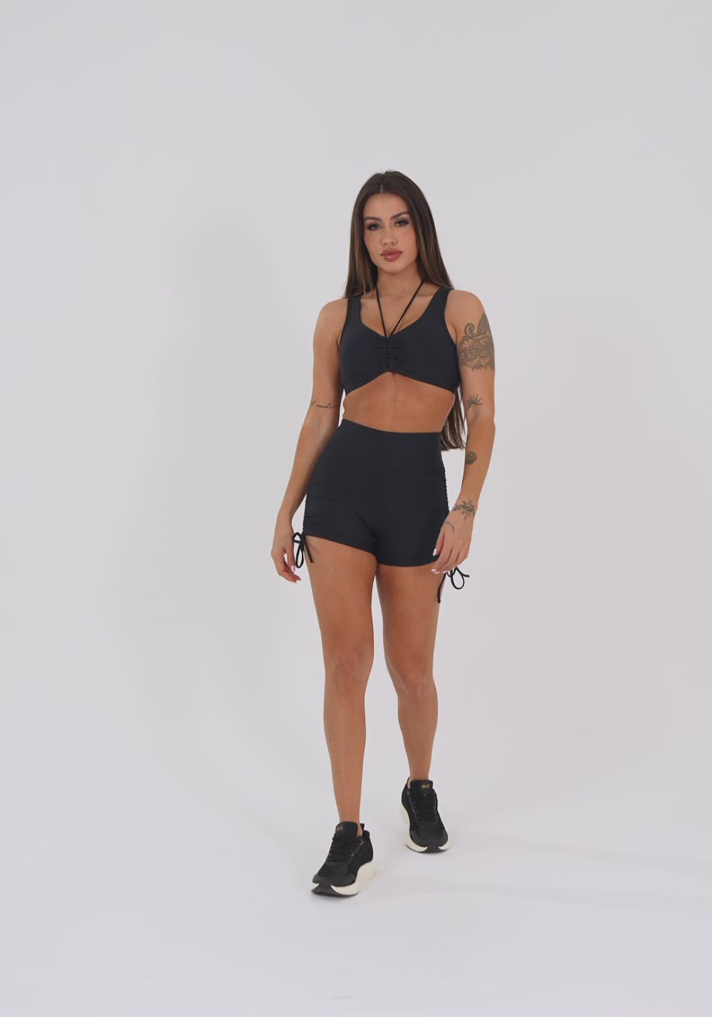Top Fitness Feminino Preto Com Franzido E Amarração Aura Dlk