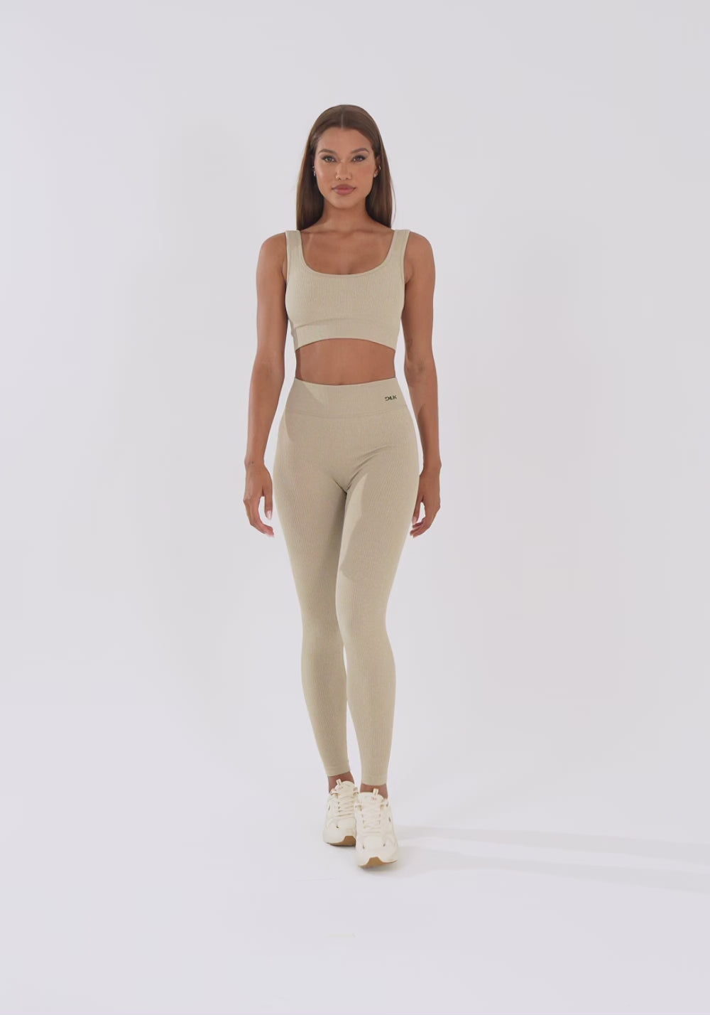Legging Fitness Feminina Areia Canelada com Cós Alto Seamless+ Dlk