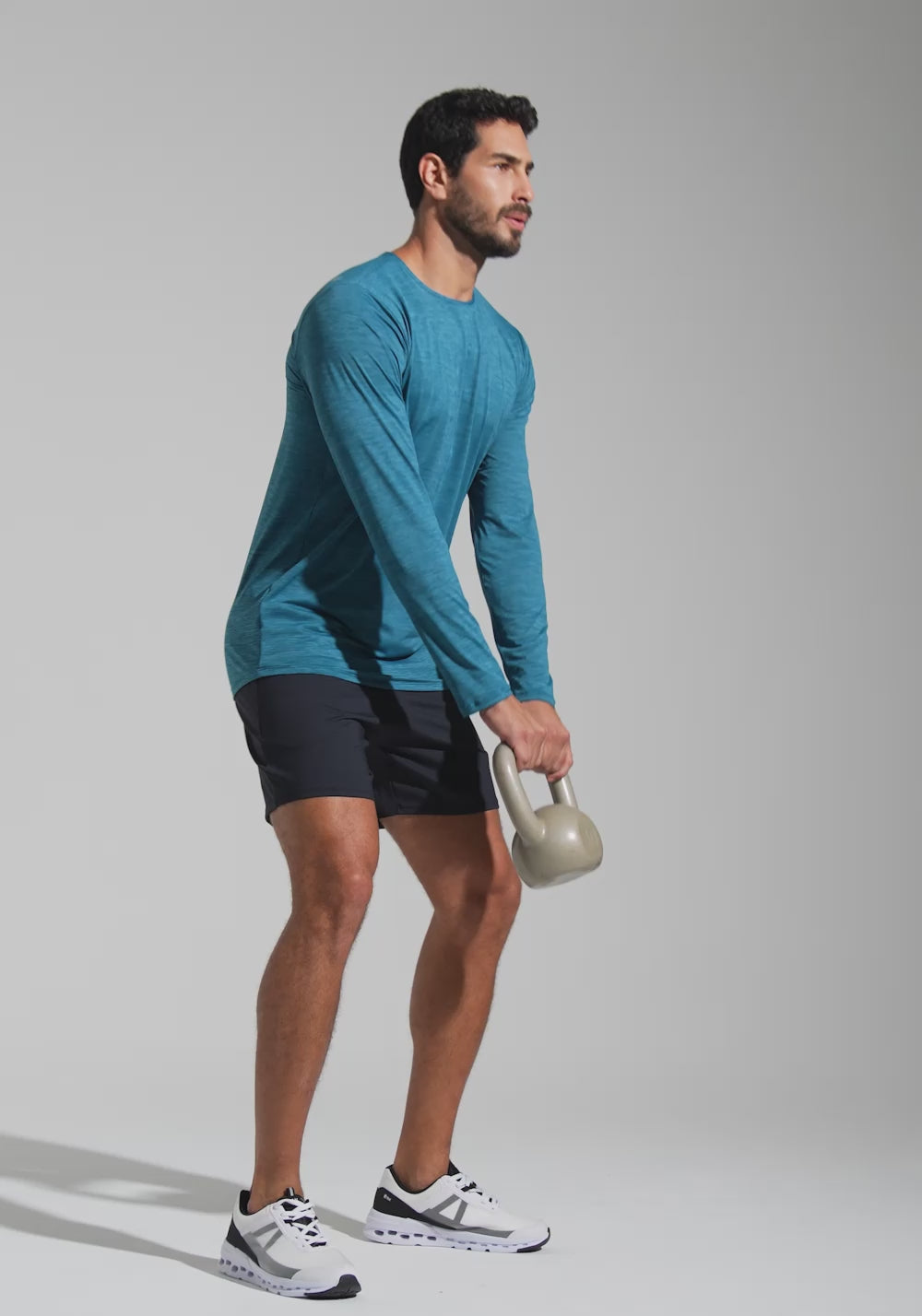 Camiseta Fitness Masculina Manga Longa Dlk Petróleo