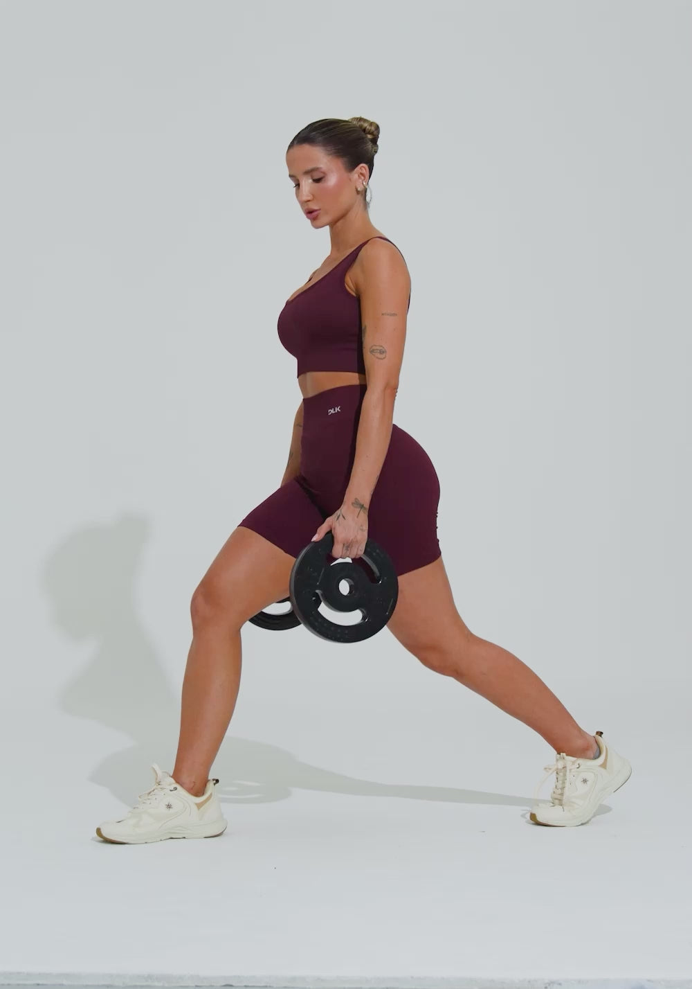 Bermuda Fitness Feminina Vinho Canelada Com Cós Alto Seamless+ Dlk