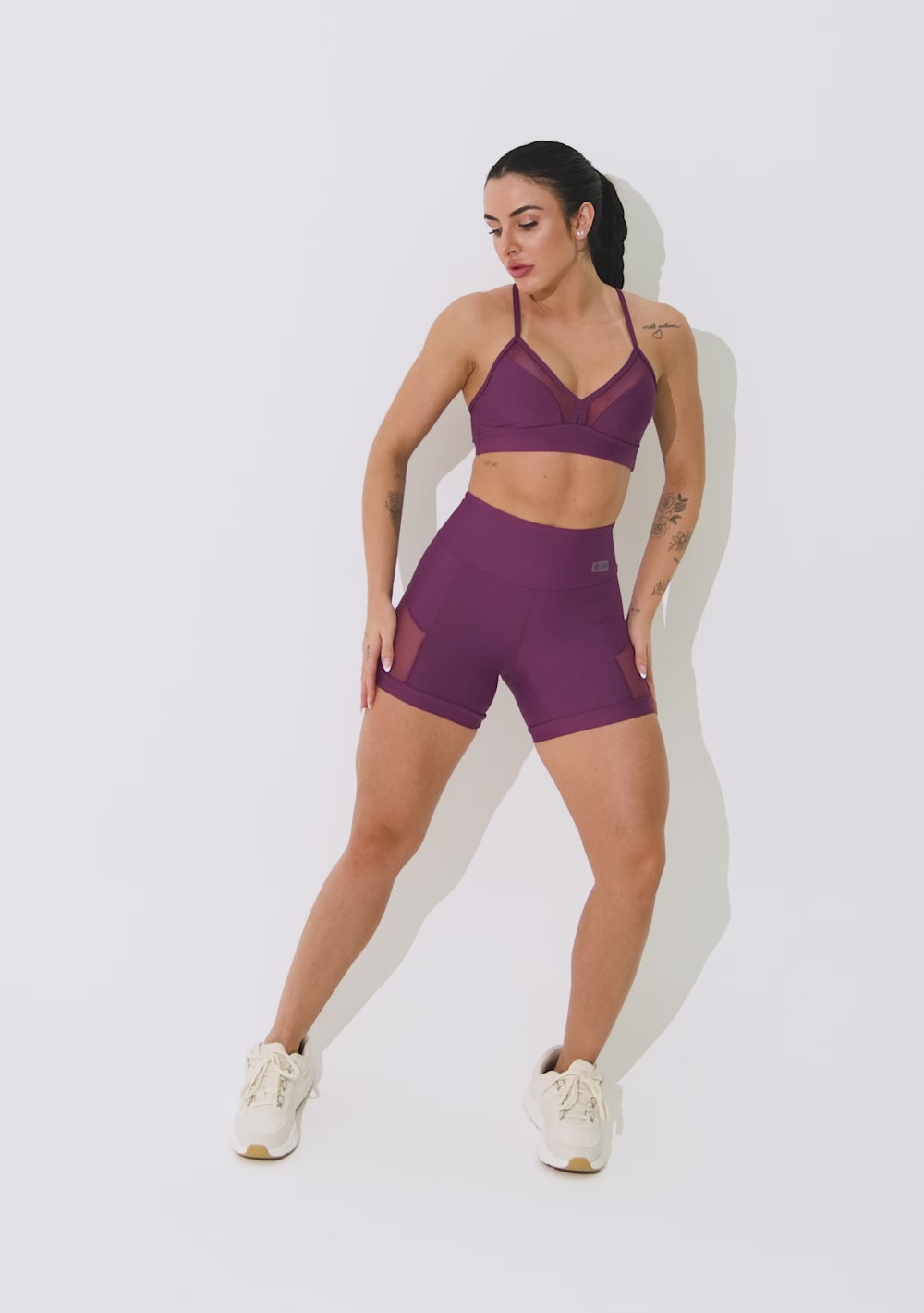 Short Fitness Feminino Malbec Com Recorte Lateral Em Tule Intense Dlk