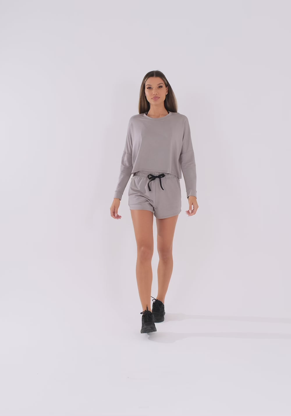 Cropped Feminino Moletinho Cinza Manga Longa Oasis Dlk