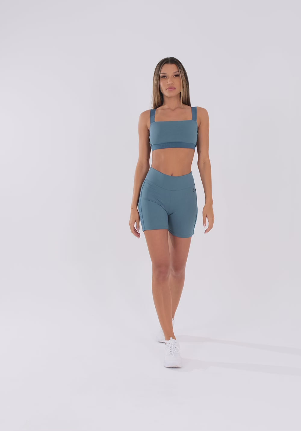 Bermuda Fitness Feminina Azul Com Elástico Lateral Oasis Dlk