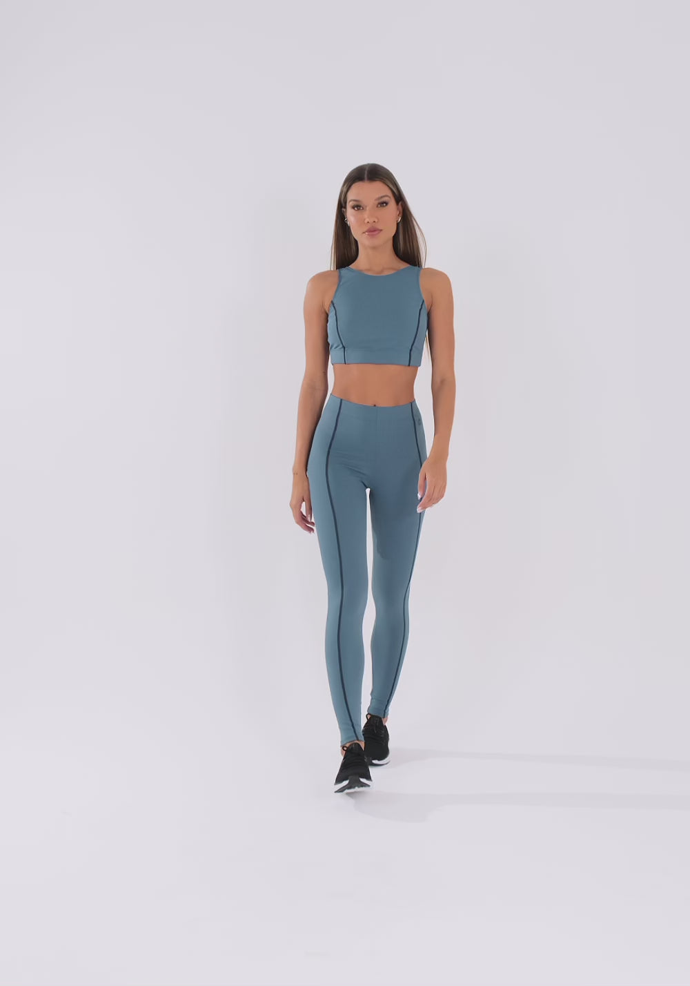Top Fitness Feminino Azul Com Pesponto Oasis Dlk