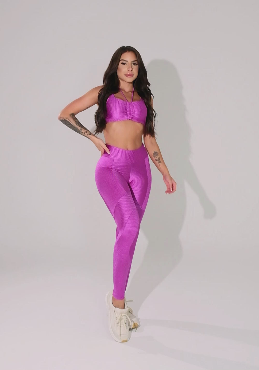 Legging Fitness Feminina Rosa Canelada Com Recortes Elegance Dlk