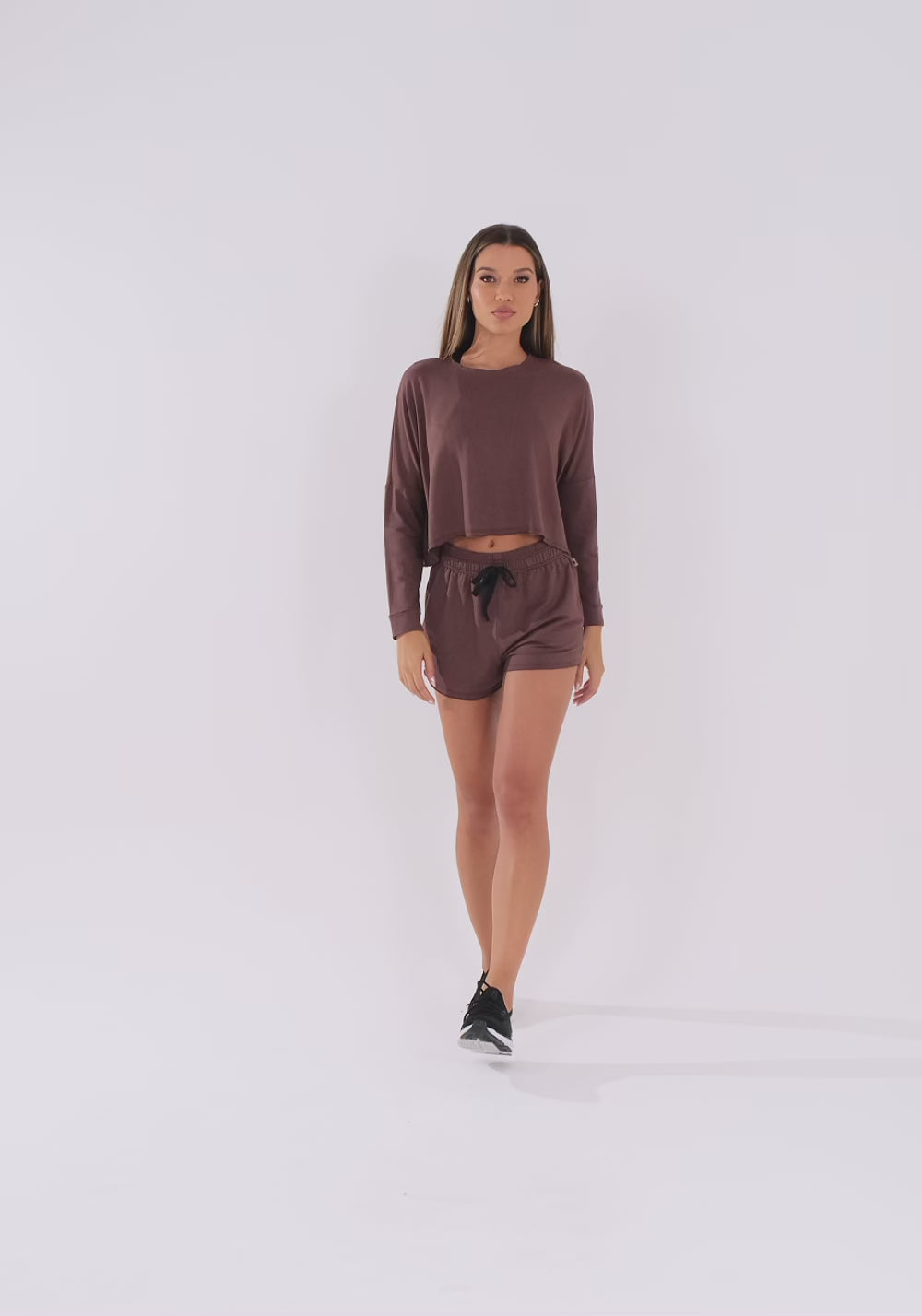 Cropped Feminino Moletinho Marrom Manga Longa Oasis Dlk