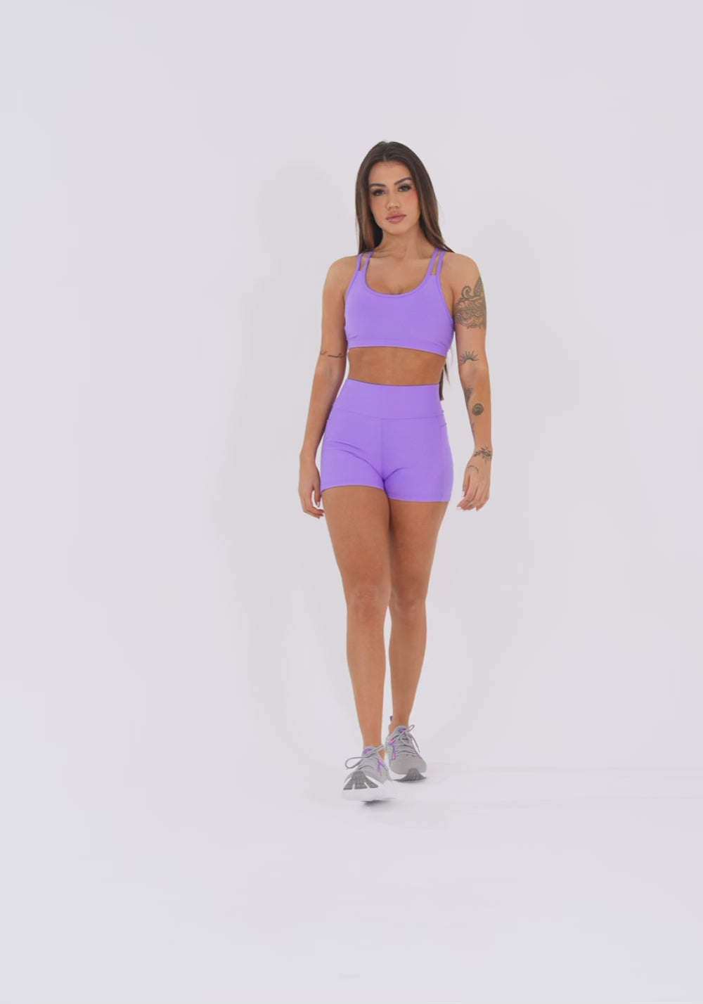 Short Fitness Feminino Lavanda Com Bolsos Aura Dlk