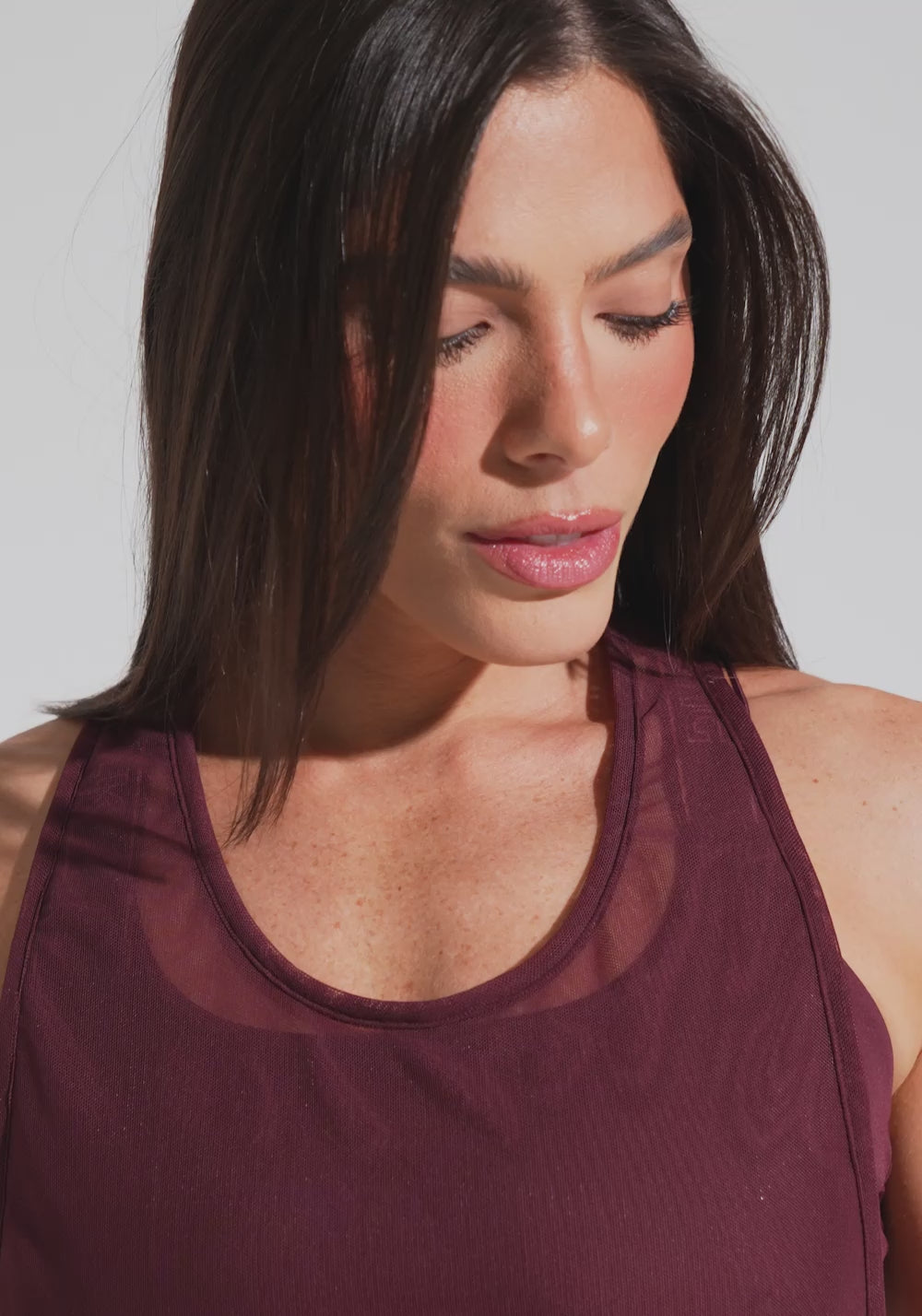 Camiseta Fitness Feminina Nadador De Tule Com Elástico Activity Dlk Vinho