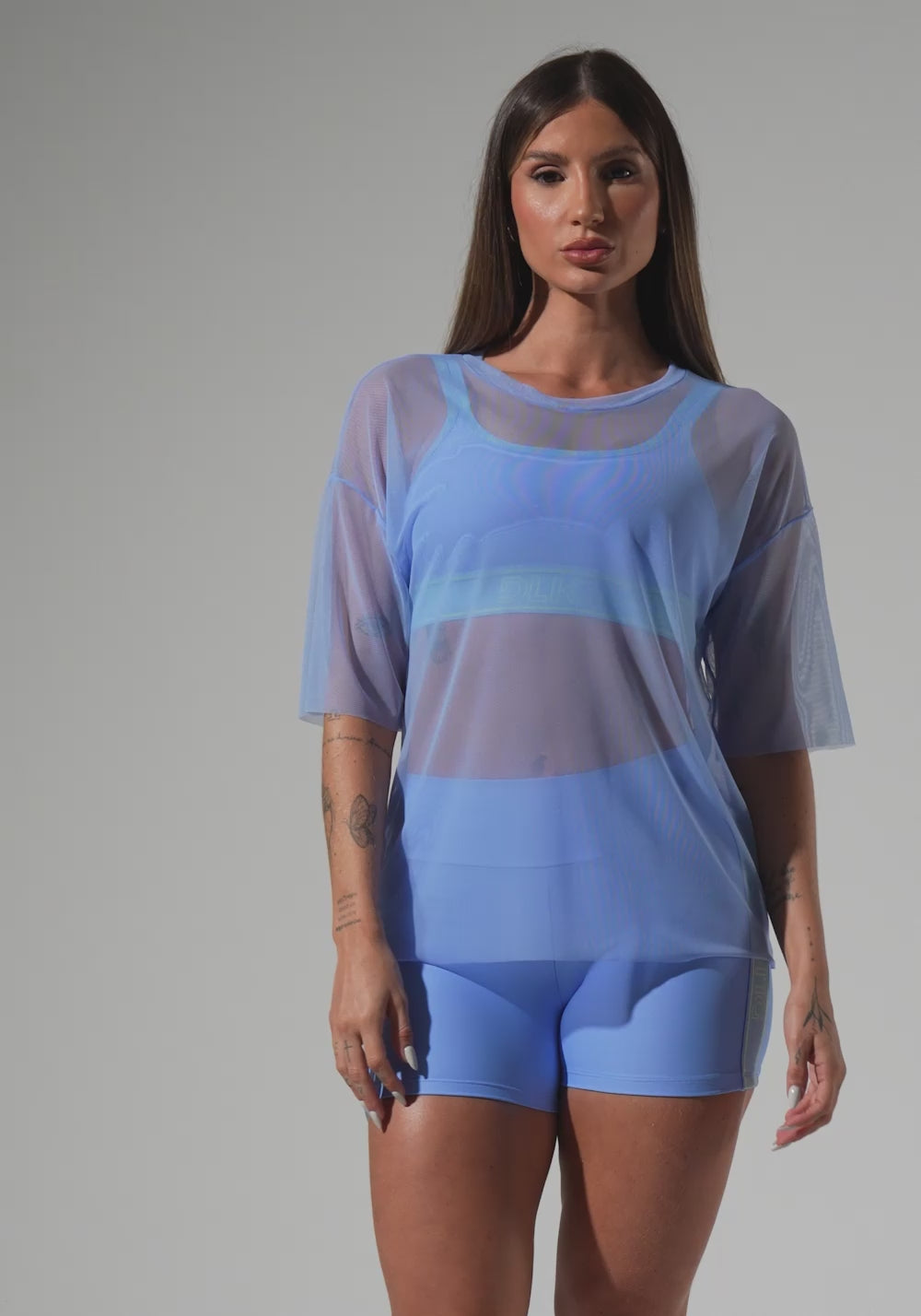 Blusa T-shirt Fitness Feminina De Tule Activity Dlk Azul