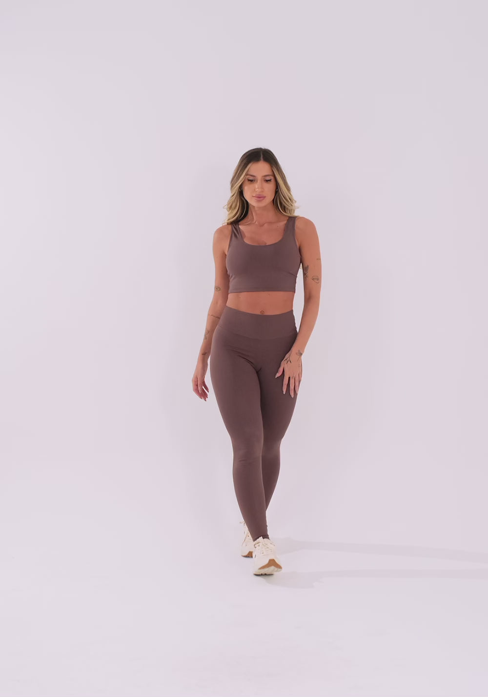 Legging Fitness Feminina Marrom Com Cós Largo Oasis Dlk