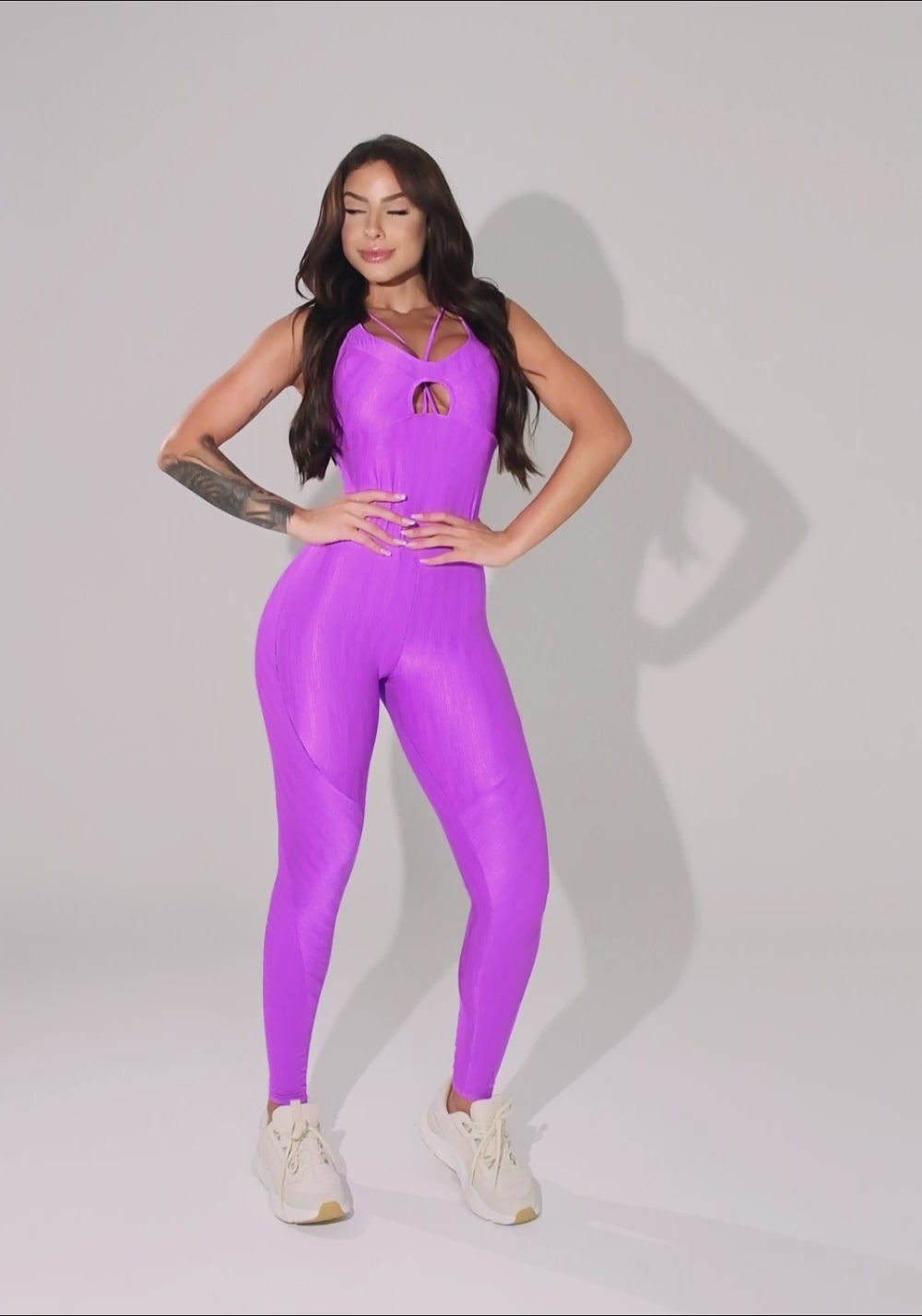 Macacão Fitness Feminino Lilás Texturizado Cut-out Com Recortes Elegance Dlk