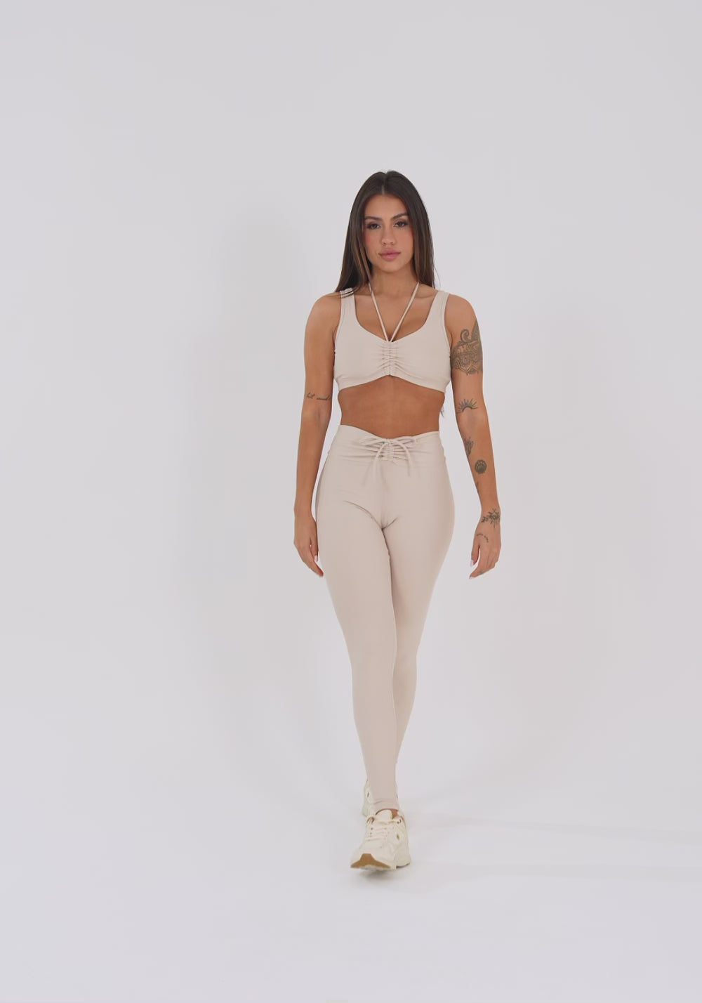 Legging Fitness Feminina Nude Com Franzido E Amarração Aura Dlk