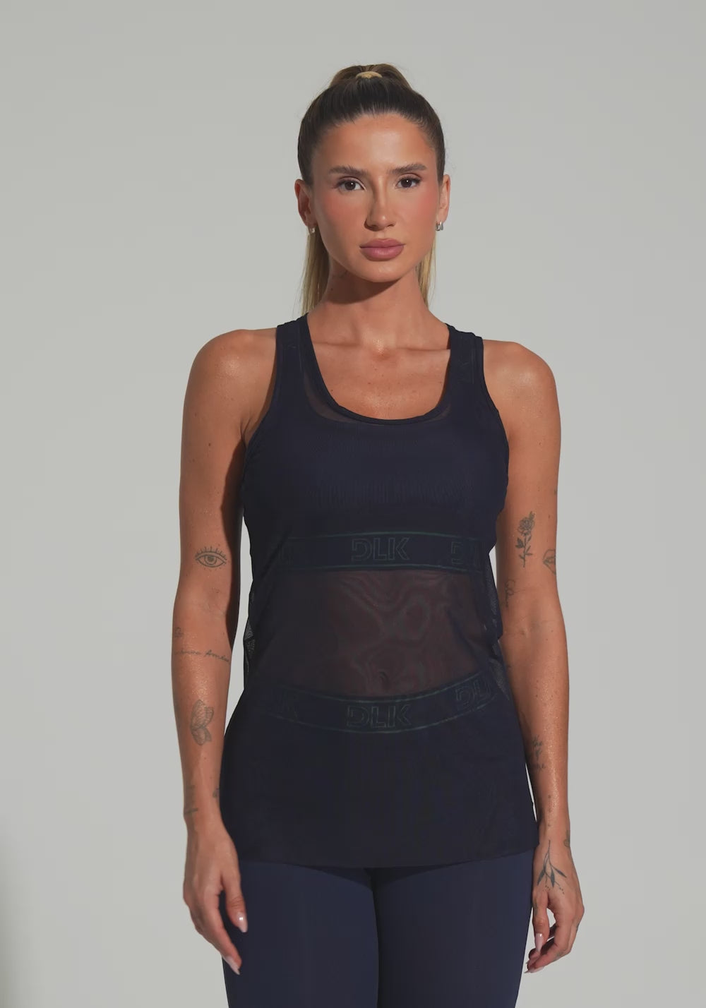 Camiseta Fitness Feminina De Tule Activity Dlk Azul Marinho