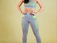 Calça Legging Energy Mescla Com Recorte Verde E Tela Dlk