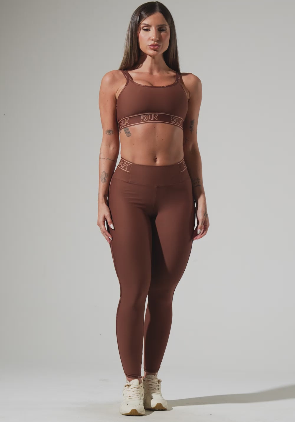 Legging Fitness Feminina Com Elásticos No Cós E Na Lateral Activity Dlk Marrom