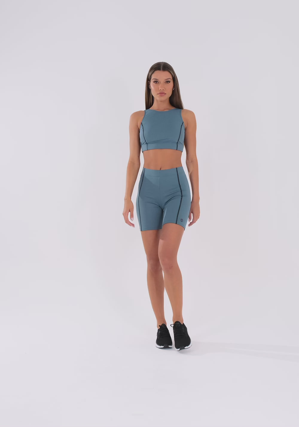 Bermuda Fitness Feminina Azul Com Pesponto Oasis Dlk