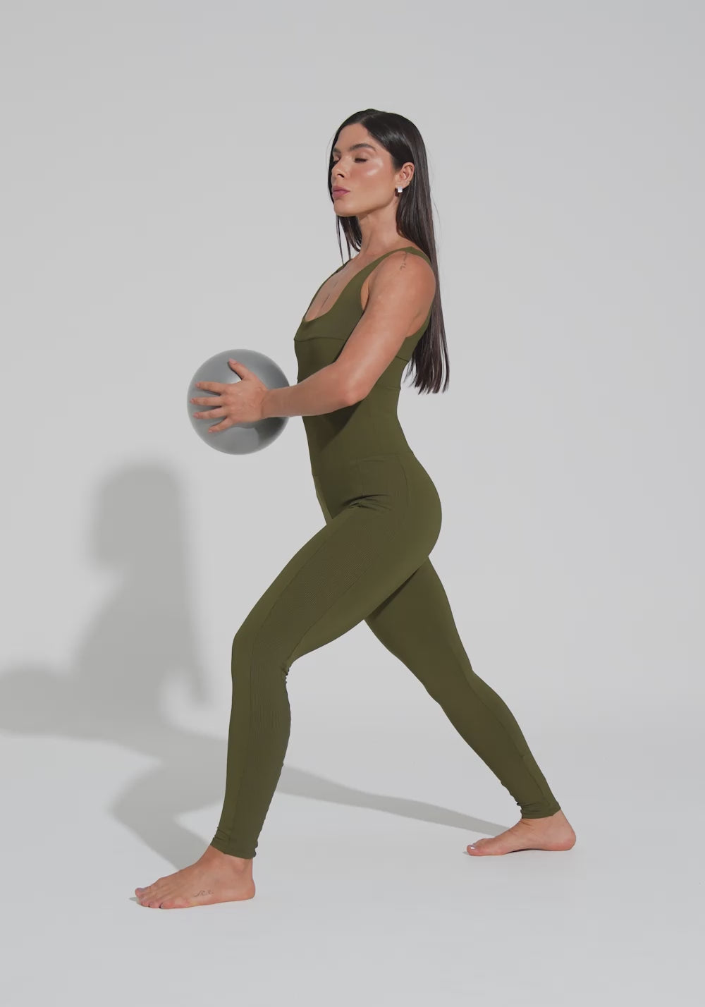 Macacão Fitness Feminino Decote Quadrado com Recortes Canelados Motion Lines Verde Dlk