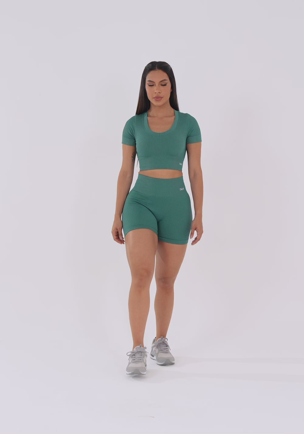 Short Fitness Feminino Verde Escuro Canelado Modela Bumbum Seamless+ Dlk