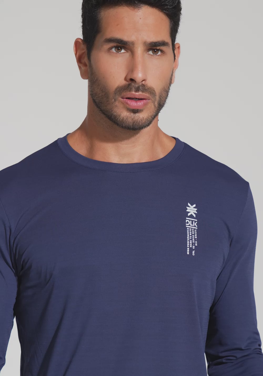 Camiseta Fitness Masculina Manga Longa Mescla Dlk Azul Marinho