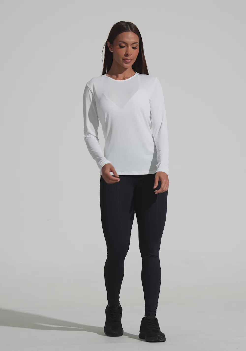 Blusa Feminina Manga Longa De Poliamida Básica Dlk Branco