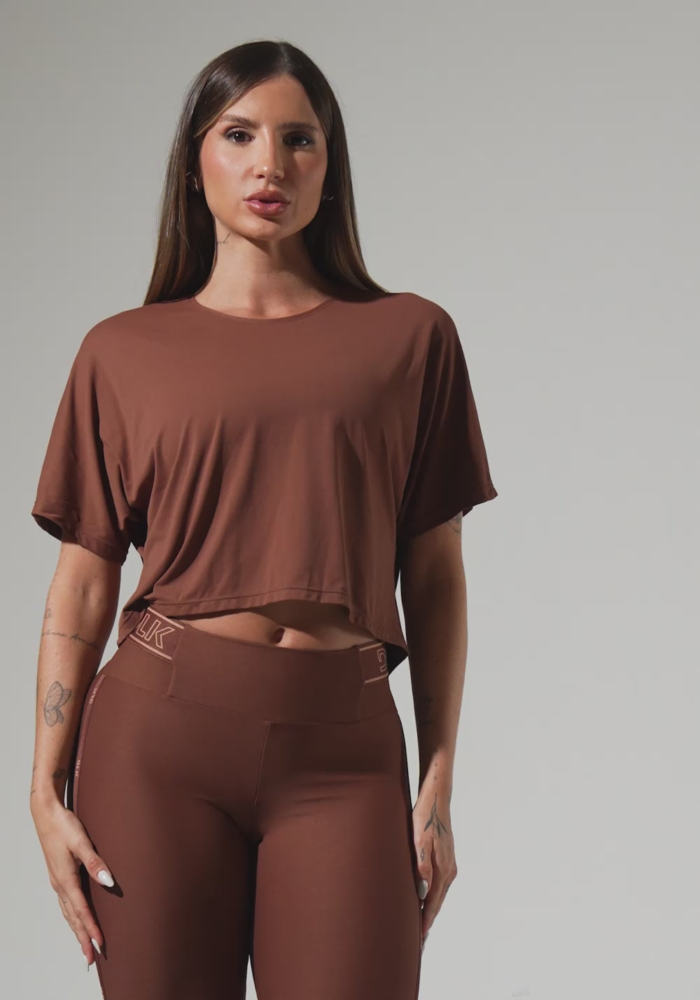 Cropped Feminino Com Elástico Nas Costas Activity Dlk Marrom