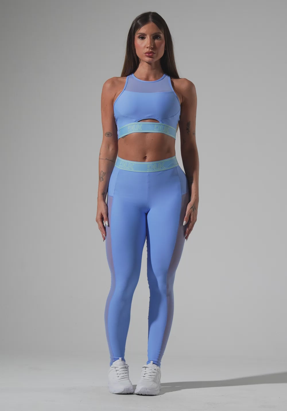 Top Fitness Feminino Com Elástico Na Base E Tule Activity Dlk Azul