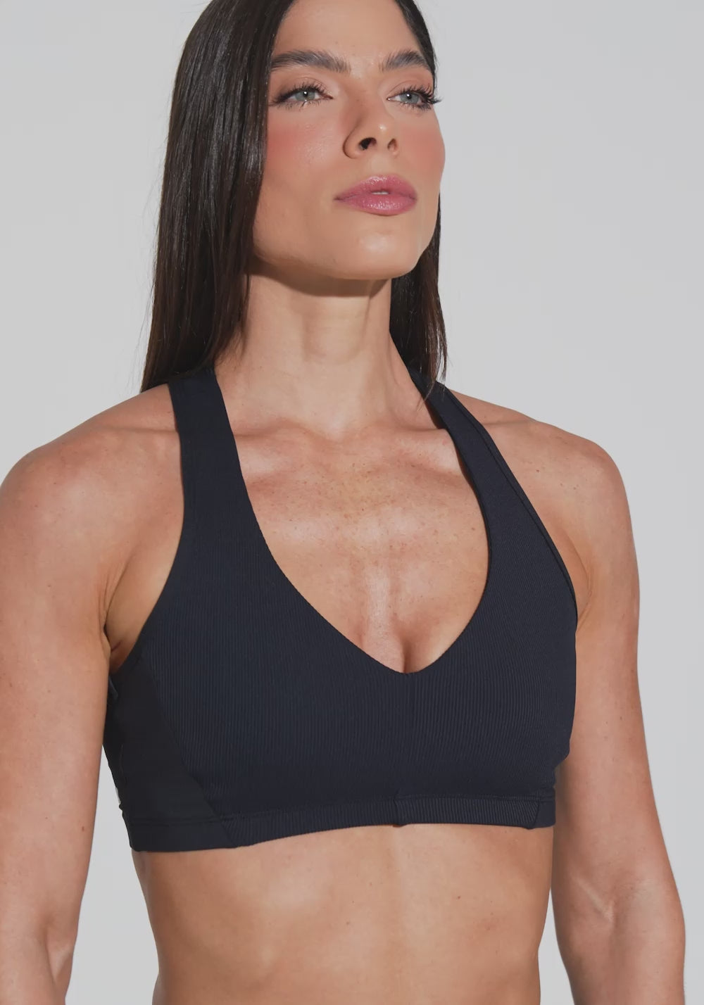Top Fitness Feminino Nadador Com Detalhe Canelado Motion Lines Dlk Preto