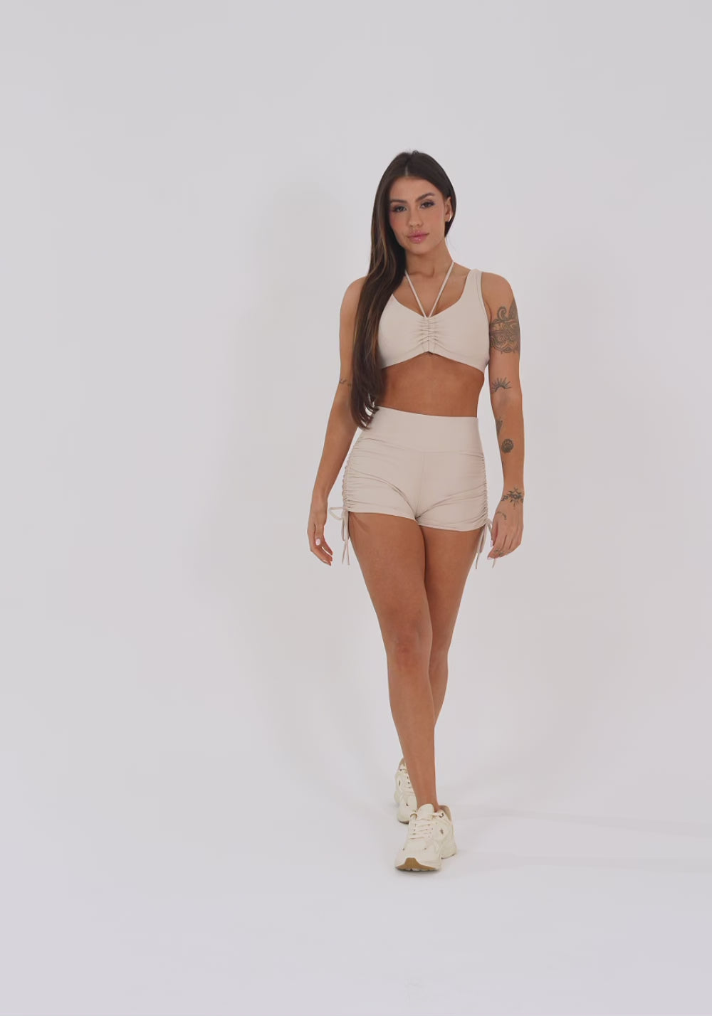 Short Fitness Feminino Nude Com Amarração Aura Dlk