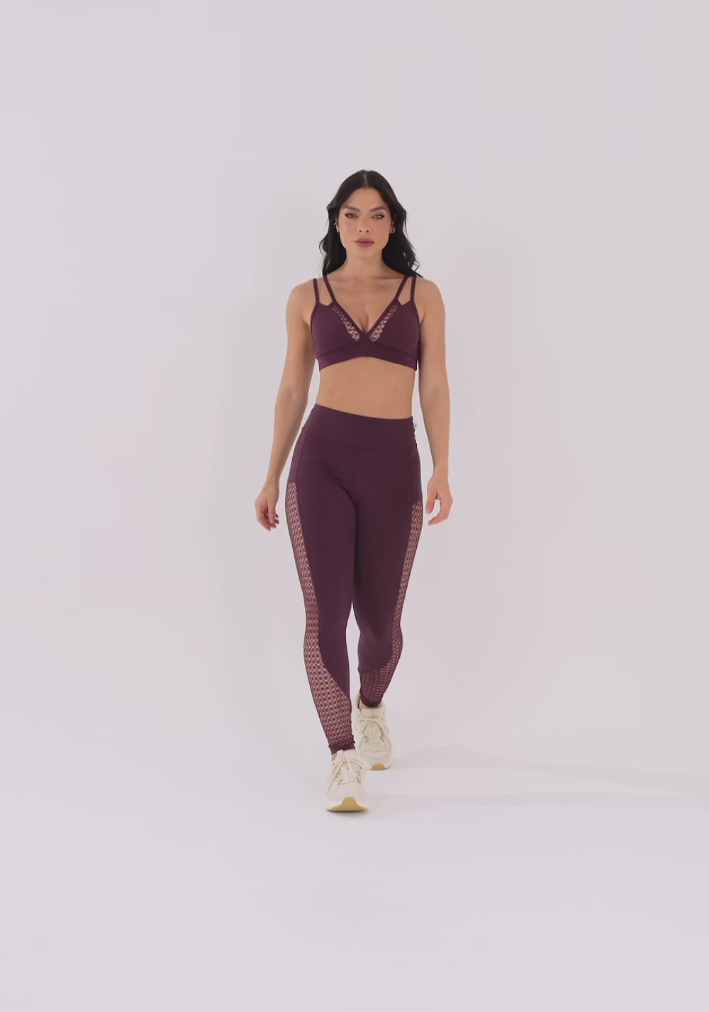Legging Fitness Feminina Vinho Com Recortes Em Tela Harmony Dlk