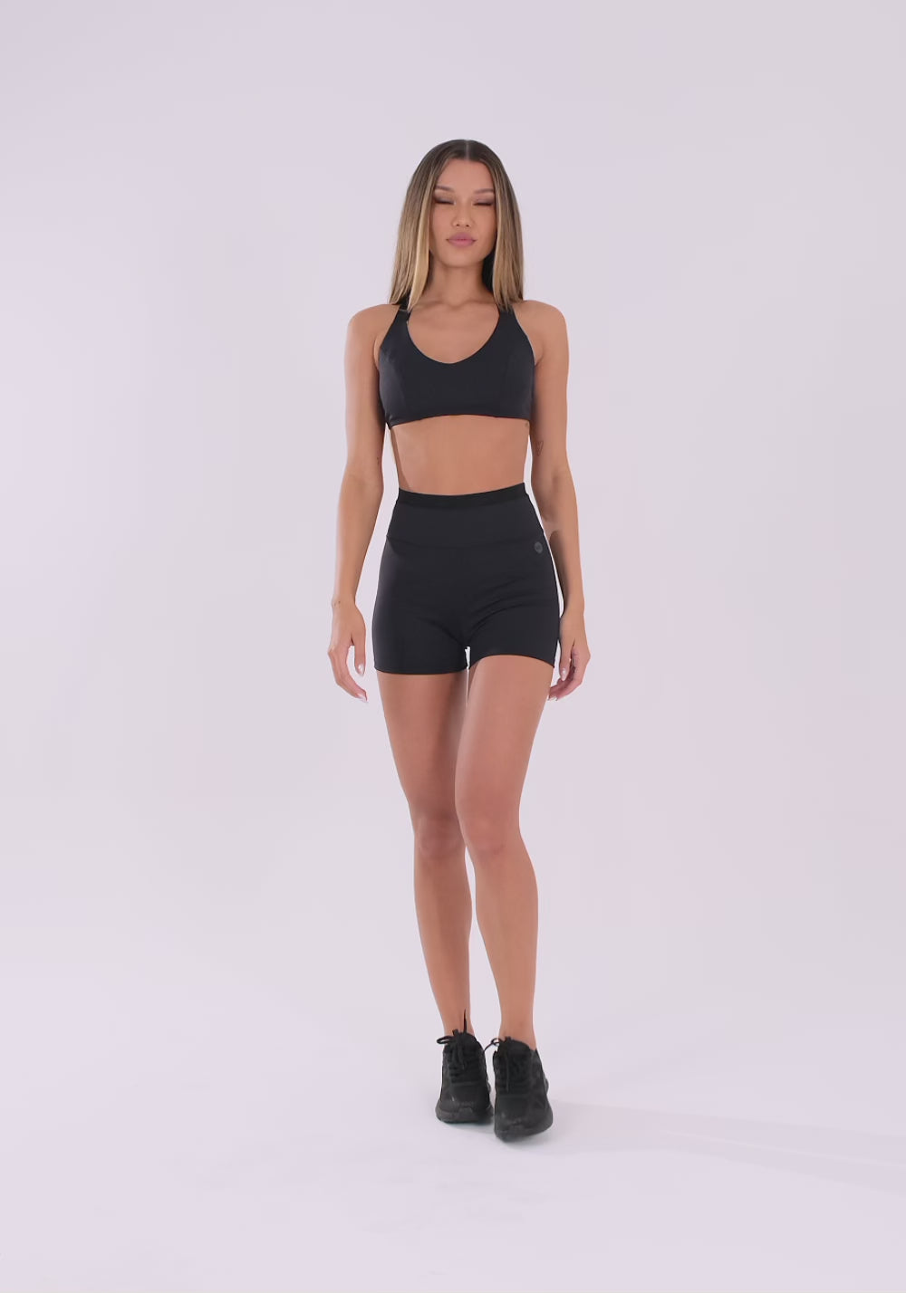 Short Fitness Feminino Preto Com Elástico Na Cintura Oasis Dlk