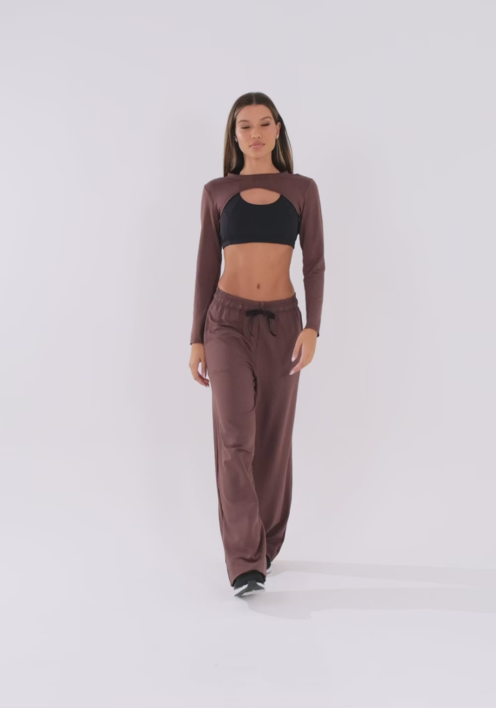 Cropped Bolero Fitness Moletinho Marrom Oasis Dlk
