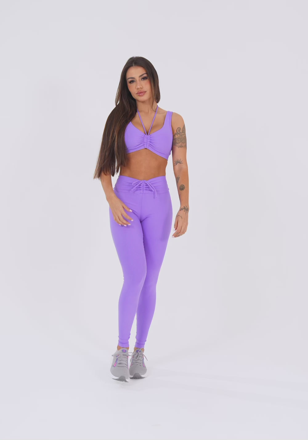 Legging Fitness Feminina Lavanda Com Franzido E Amarração Aura Dlk