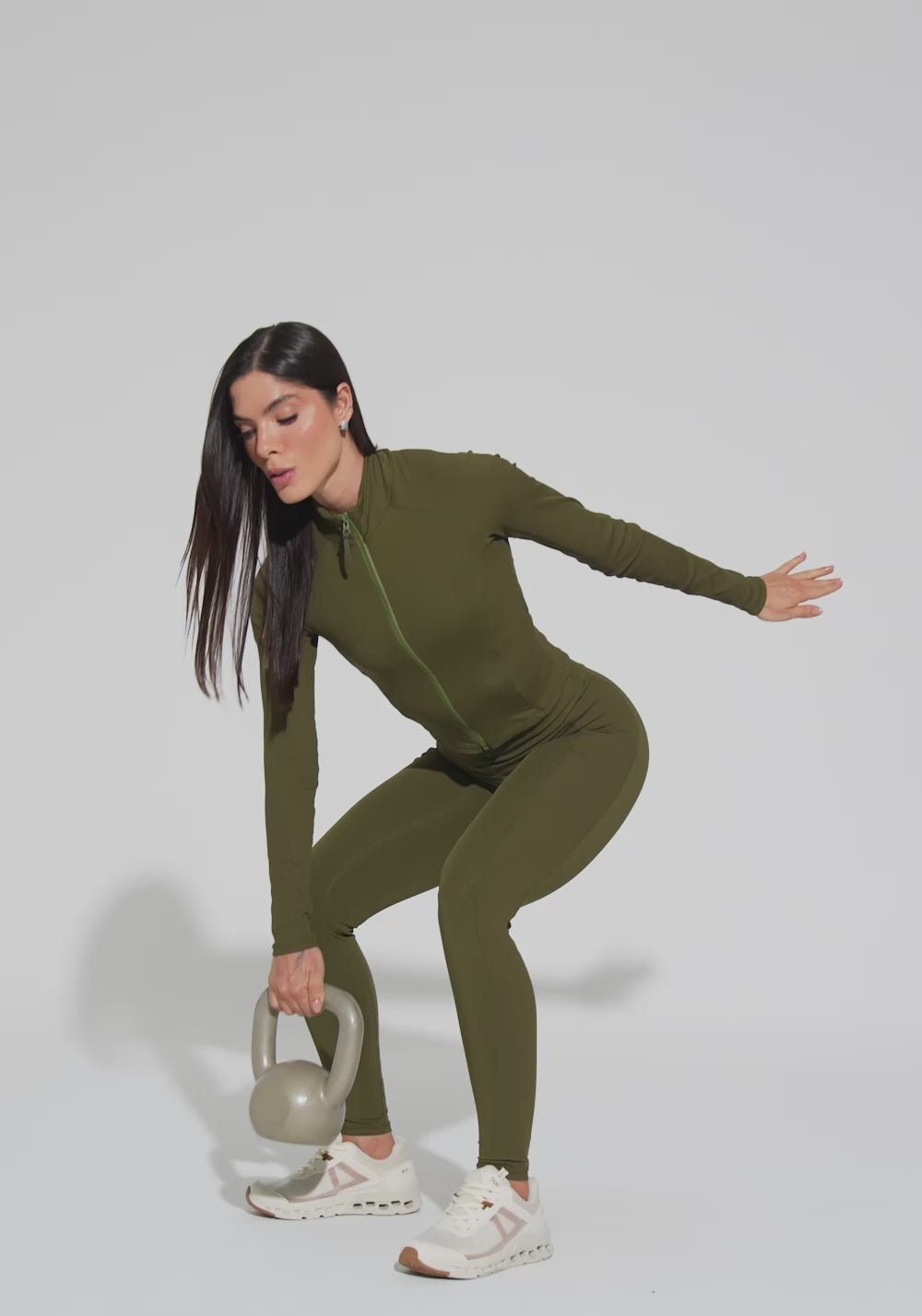 Casaco Fitness Feminino Com Detalhe Canelado Motion Lines Dlk Verde Oliva