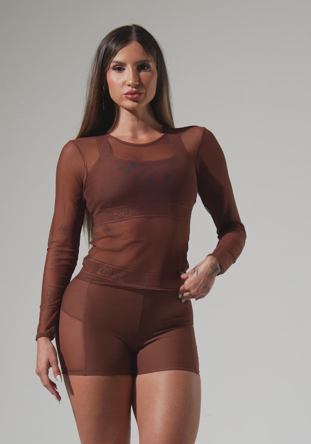 Blusa Feminina De Tule Com Manga Longa Activity Dlk Marrom