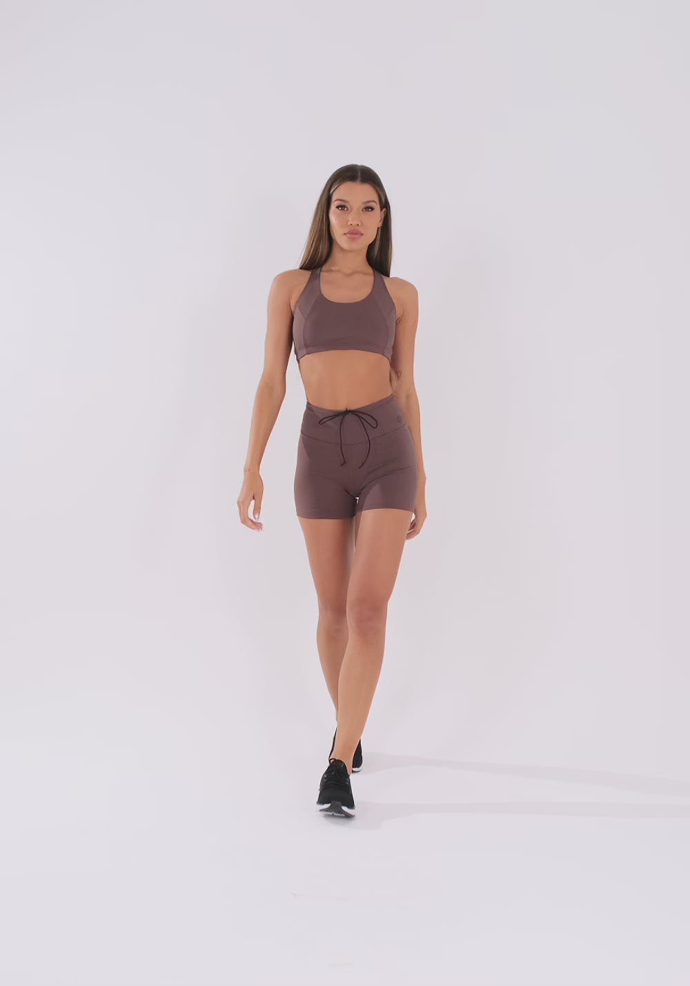 Short Fitness Feminino Marrom Com Cadarço Oasis Dlk