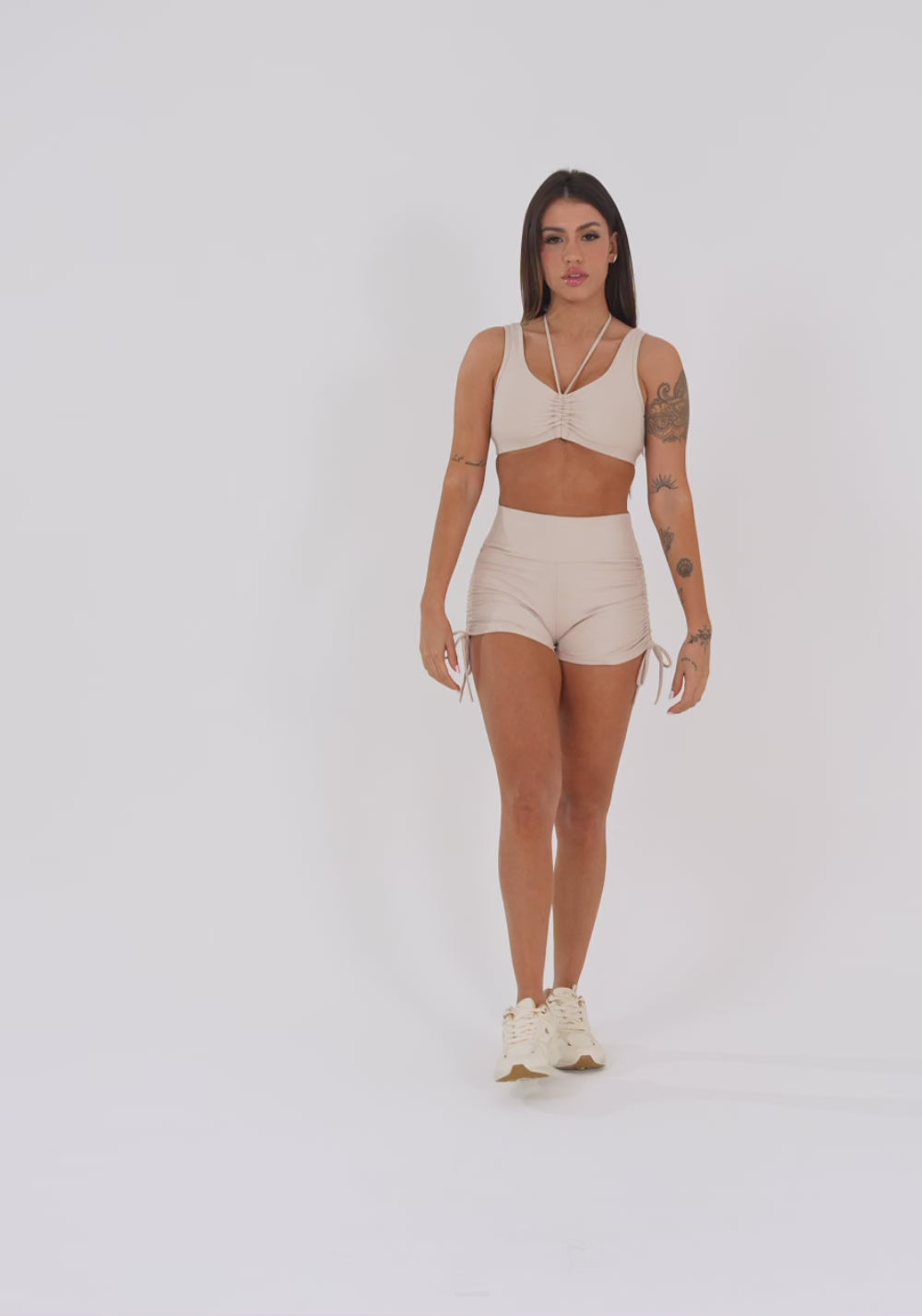 Top Fitness Feminino Nude Com Franzido E Amarração Aura Dlk