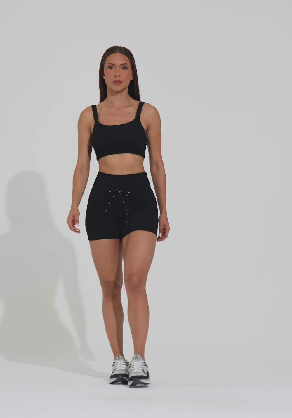 Short Fitness Feminino Preto Canelado Com Cadarço Action Dlk