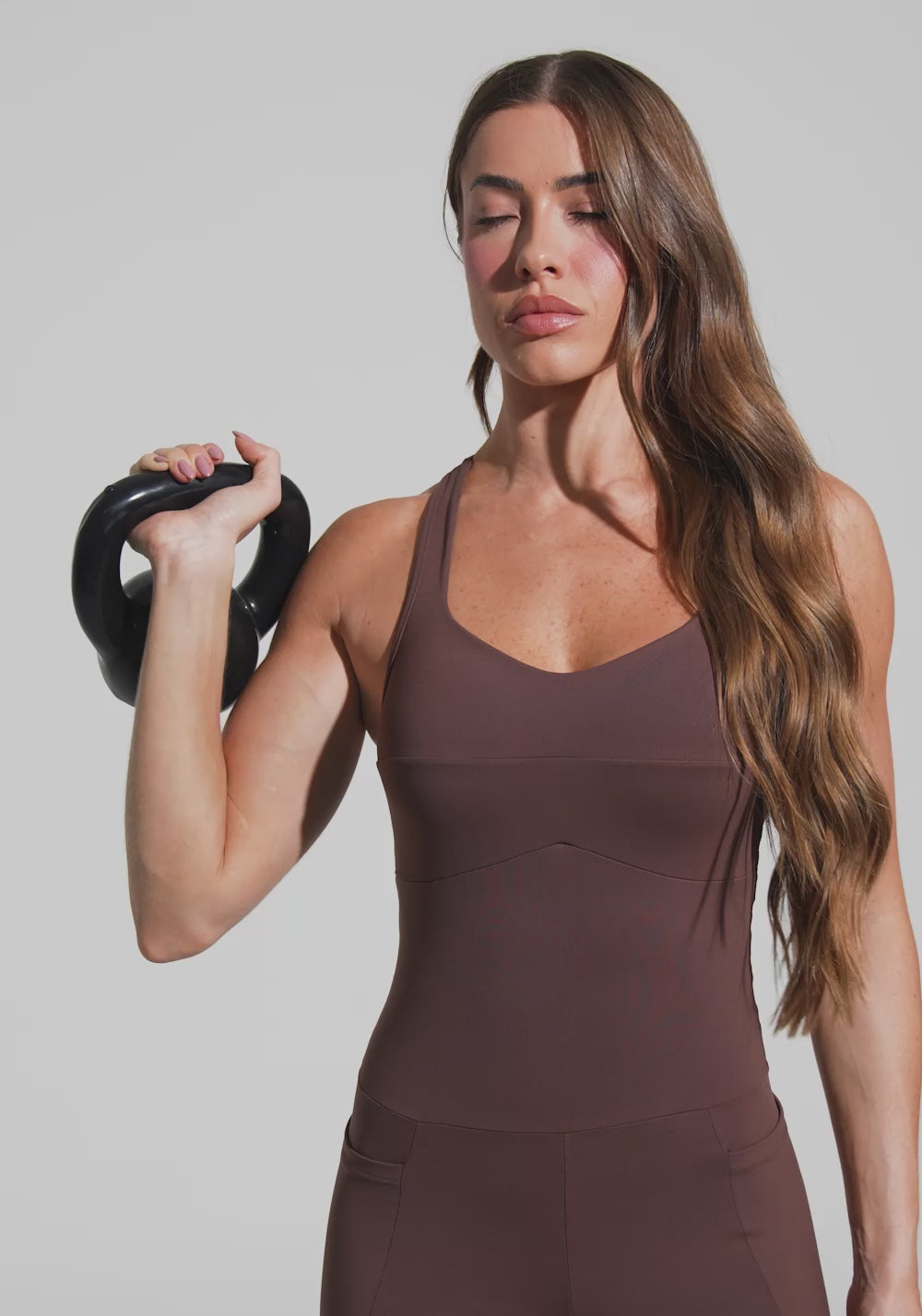 Macacão Fitness Feminino com Bolsos Soul Dlk Marrom