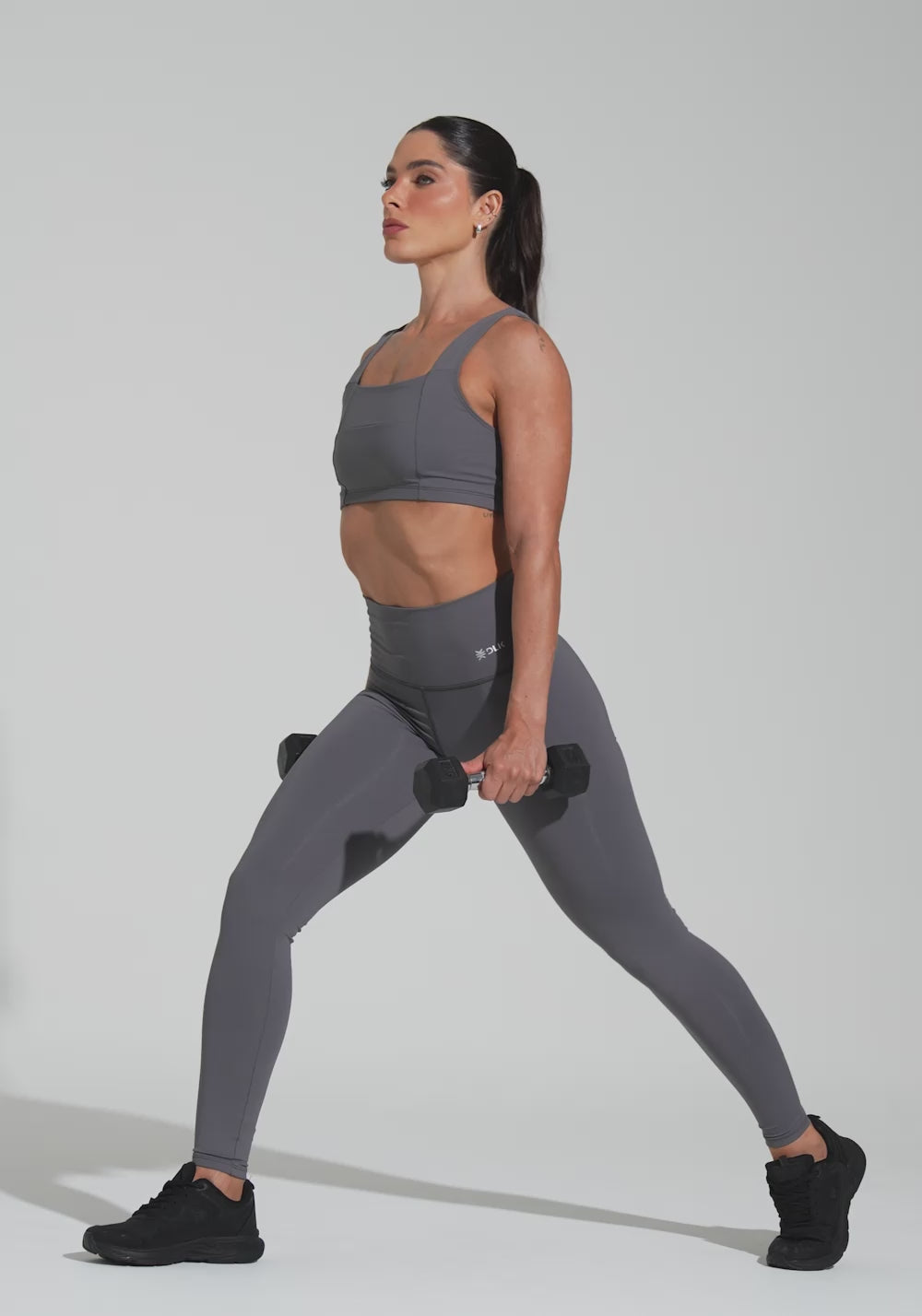 Legging Fitness Feminina Cinza Cintura Alta Básica Dlk