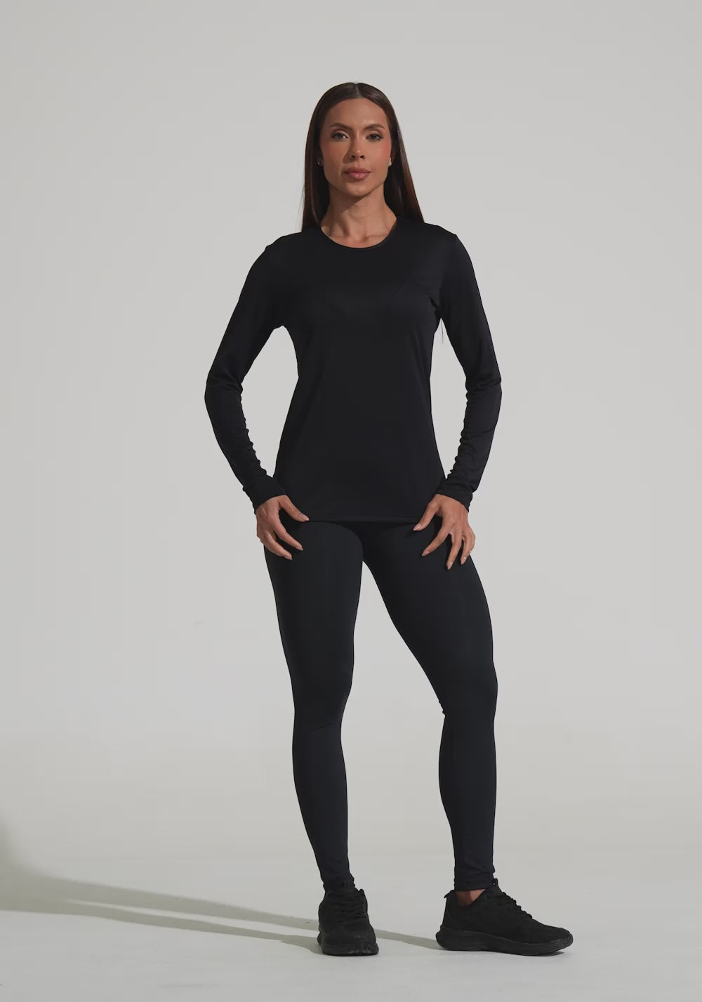 Blusa Feminina Manga Longa De Poliamida Básica Dlk Preto