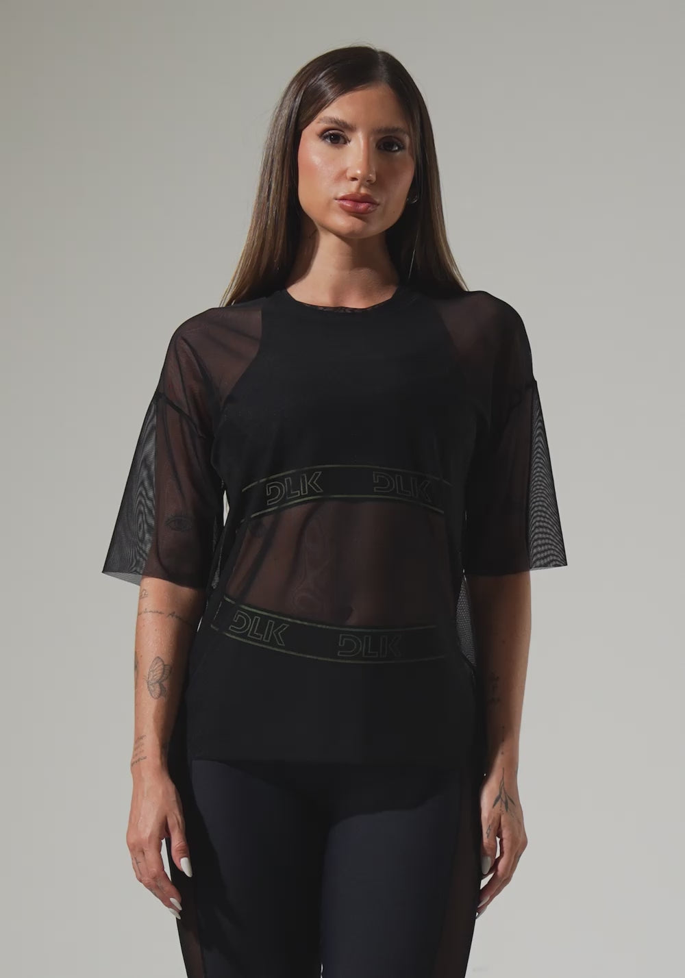 Blusa T-shirt Fitness Feminina de Tule Activity Dlk Preto