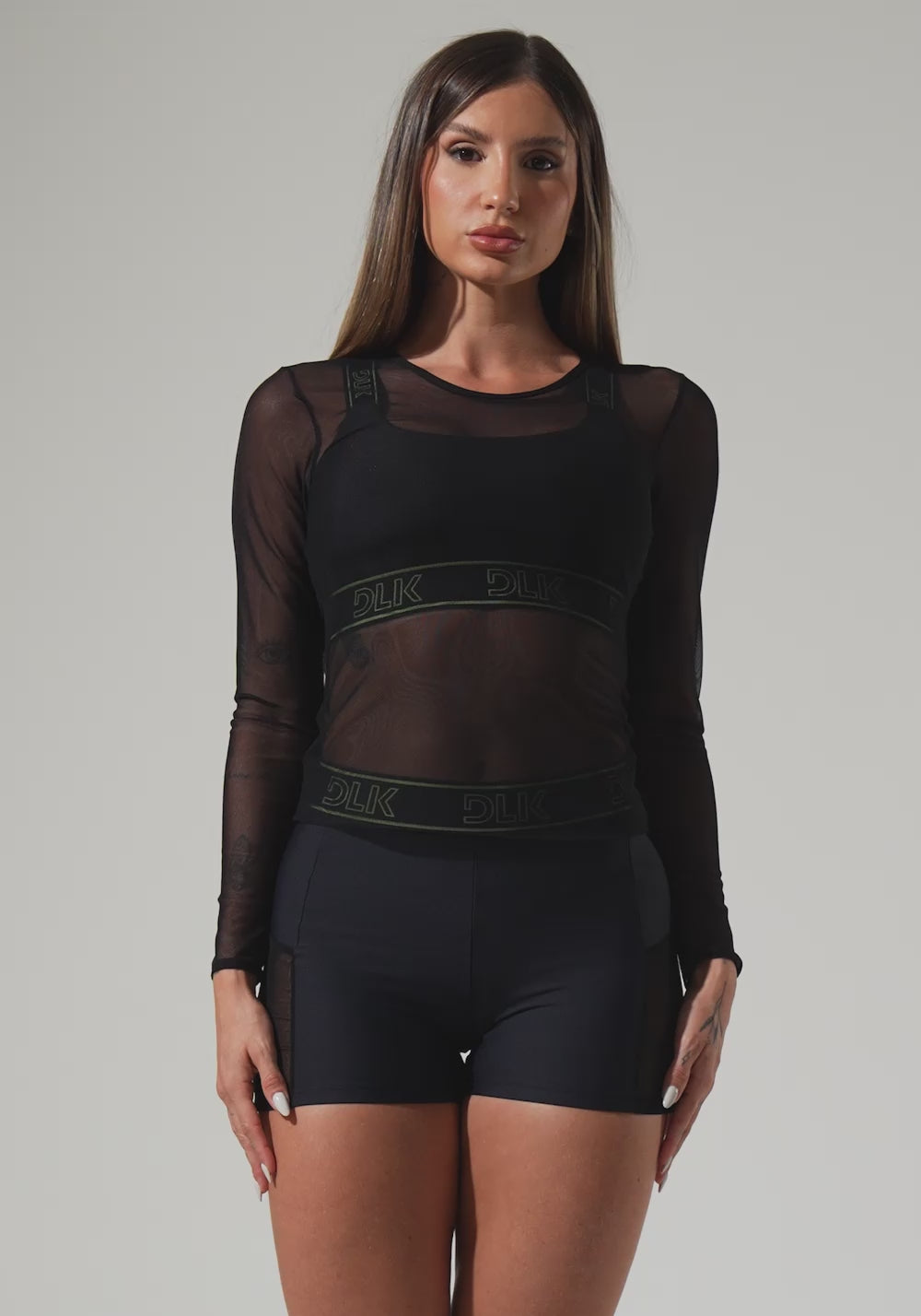 Blusa Feminina de Tule com Manga Longa Activity Dlk Preto