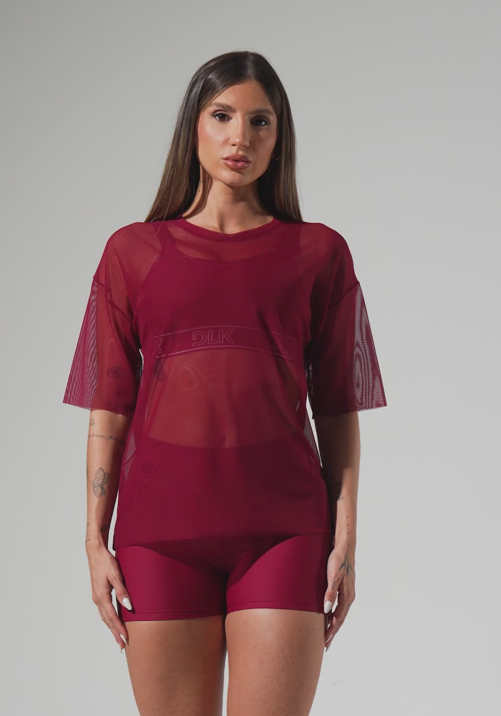 Blusa T-shirt Fitness Feminina de Tule Activity Dlk Vermelho Cereja